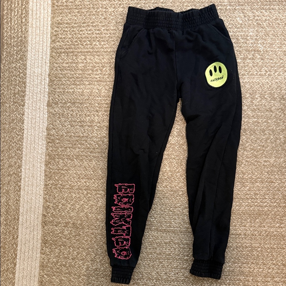 Edikted Black Joggers with Neon Green and Pink Accents